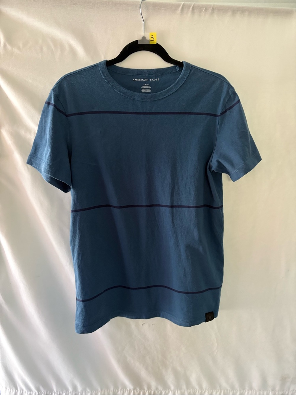 American Eagle Outfitters Blue Short-Sleeve Crewneck Tee with Navy Stripe